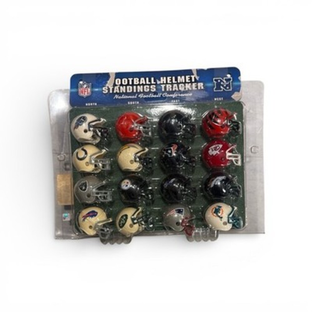 NFL Vintage football helmet stand-up tracker featuring 32 miniature helmets